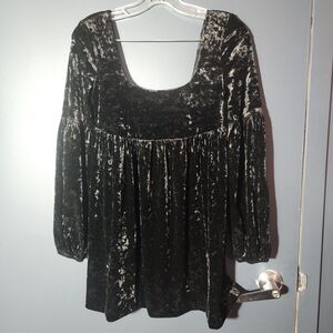 Free People black balloon sleeve Velvet babydoll empire short Dress XS